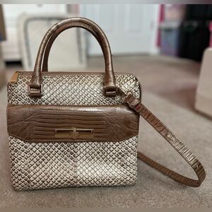 Brahmin Malia Satchel Shoulder Bag Purse Strap + Handles Bronze Brown EUC!